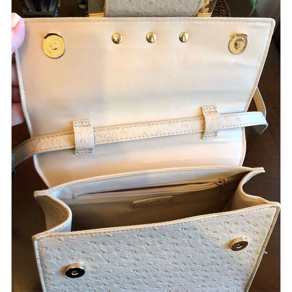 CROSSI NEW YORK - Ostrich-Embossed Vegan Convertible Crossbody/Satchel-Nude NWOT - Picture 8 of 16